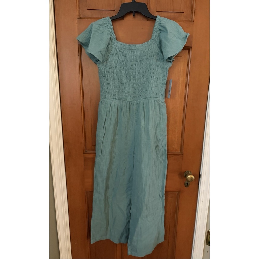 Girls' Cat & Jack Ocean Green Flutter Sleeve Smocked Jumpsuit Size XL NWT